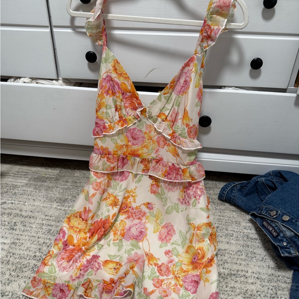 Showpo Vibrant Floral Mini Dress - Pink, Orange, Green